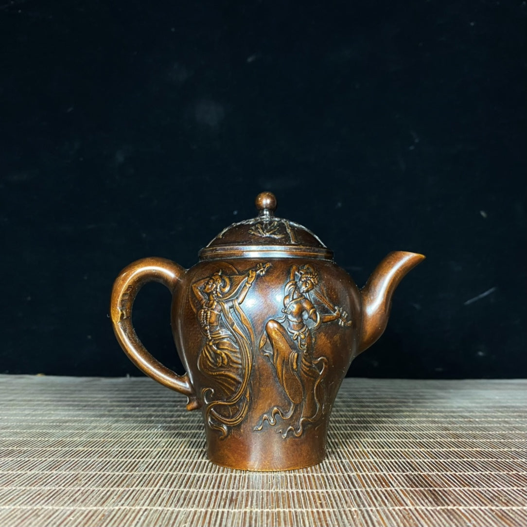 Handcrafted Pure Copper Embossed Lady Design Kettle - Exquisite Vintage Collectible