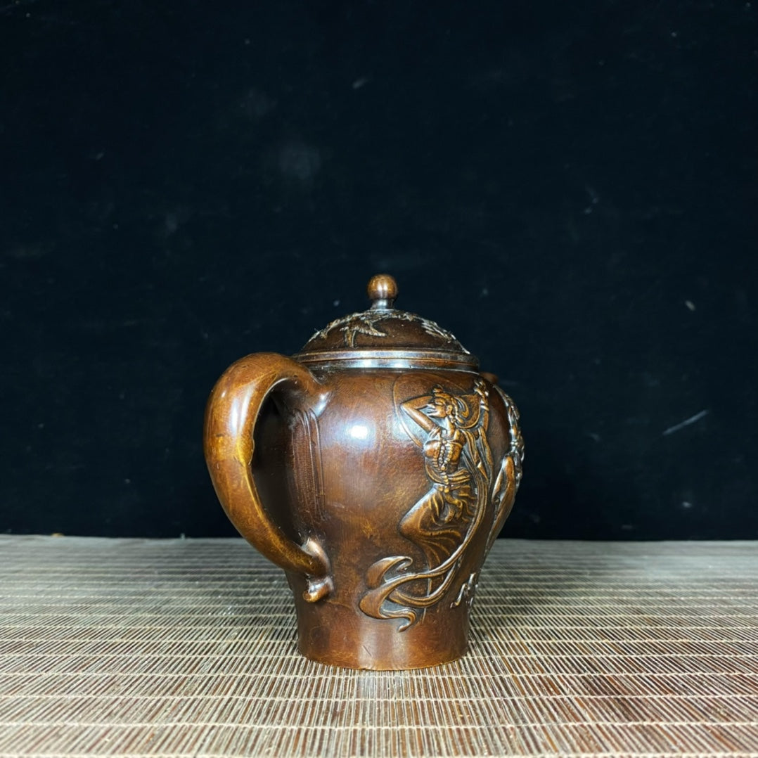 Handcrafted Pure Copper Embossed Lady Design Kettle - Exquisite Vintage Collectible