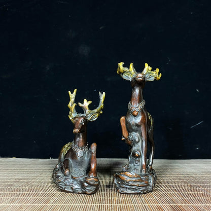 Exquisite Pair of Golden-Plated Pure Copper Deer Statues