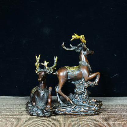 Exquisite Pair of Golden-Plated Pure Copper Deer Statues