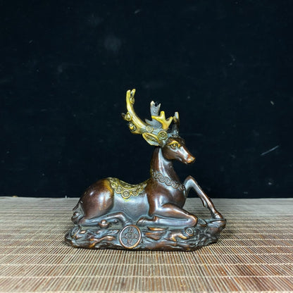 Exquisite Pair of Golden-Plated Pure Copper Deer Statues