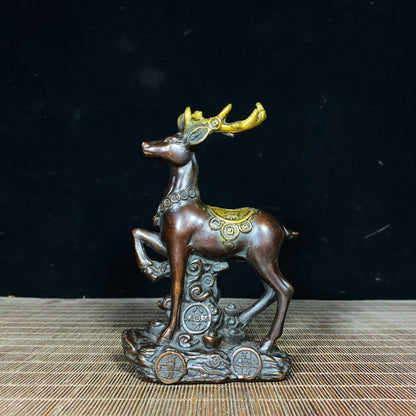 Exquisite Pair of Golden-Plated Pure Copper Deer Statues