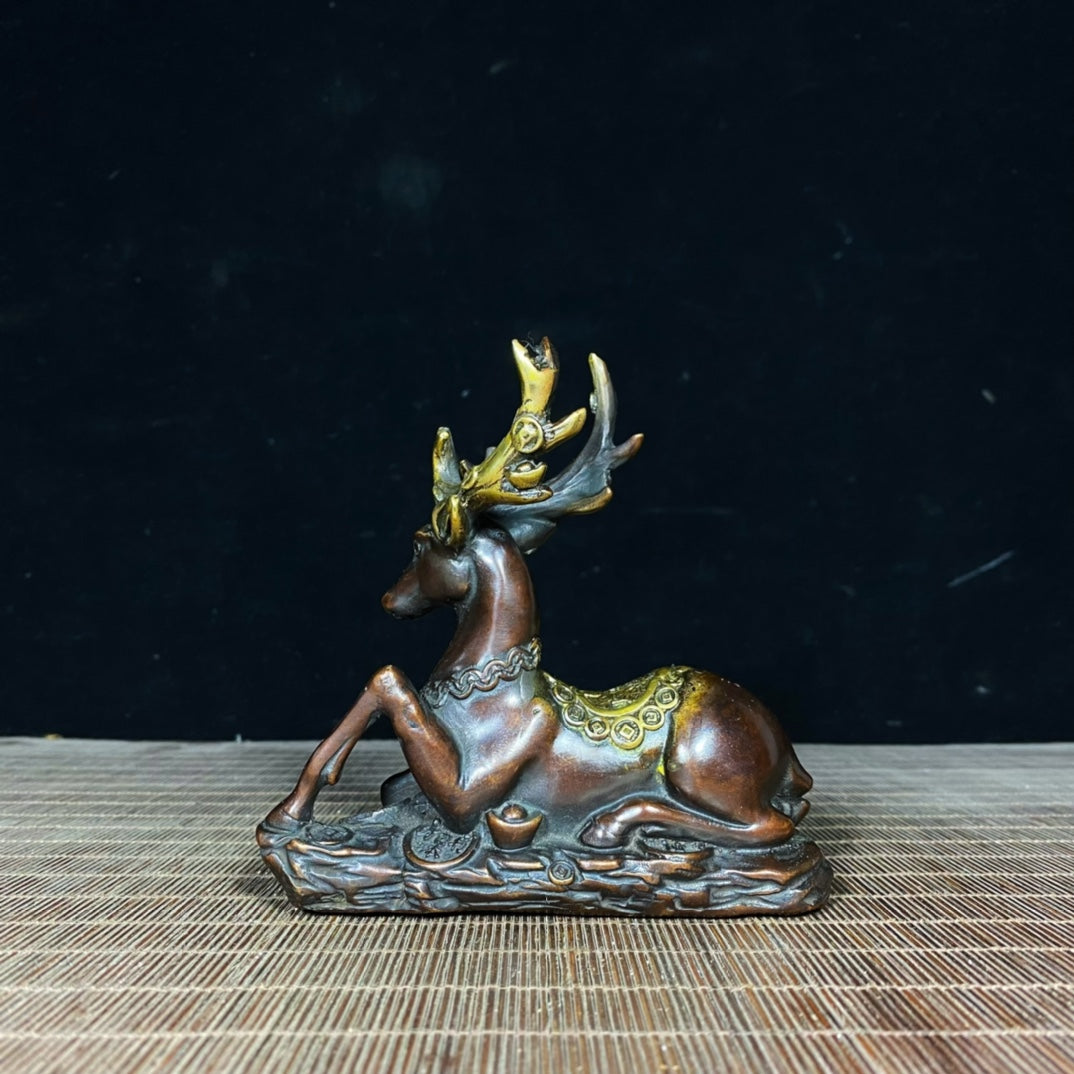 Exquisite Pair of Golden-Plated Pure Copper Deer Statues