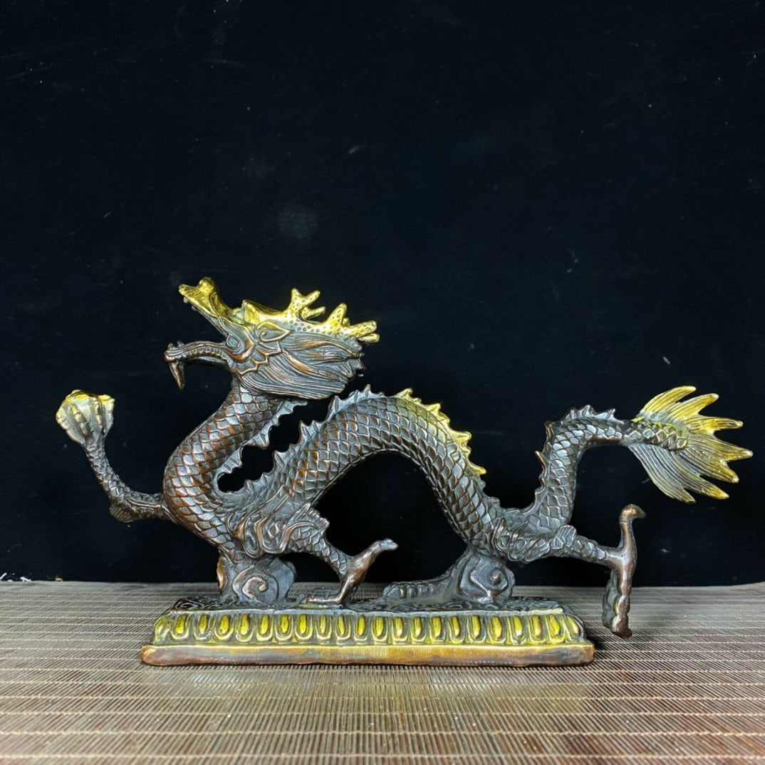 Handcrafted Pure Copper Gilded Five-Clawed Dragon Statue - Unique Gift & Rare Collectible