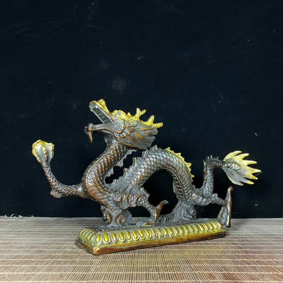 Handcrafted Pure Copper Gilded Five-Clawed Dragon Statue - Unique Gift & Rare Collectible