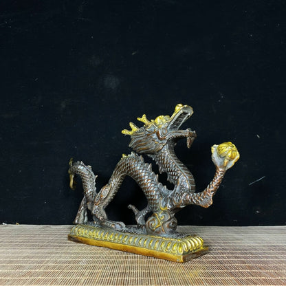 Handcrafted Pure Copper Gilded Five-Clawed Dragon Statue - Unique Gift & Rare Collectible