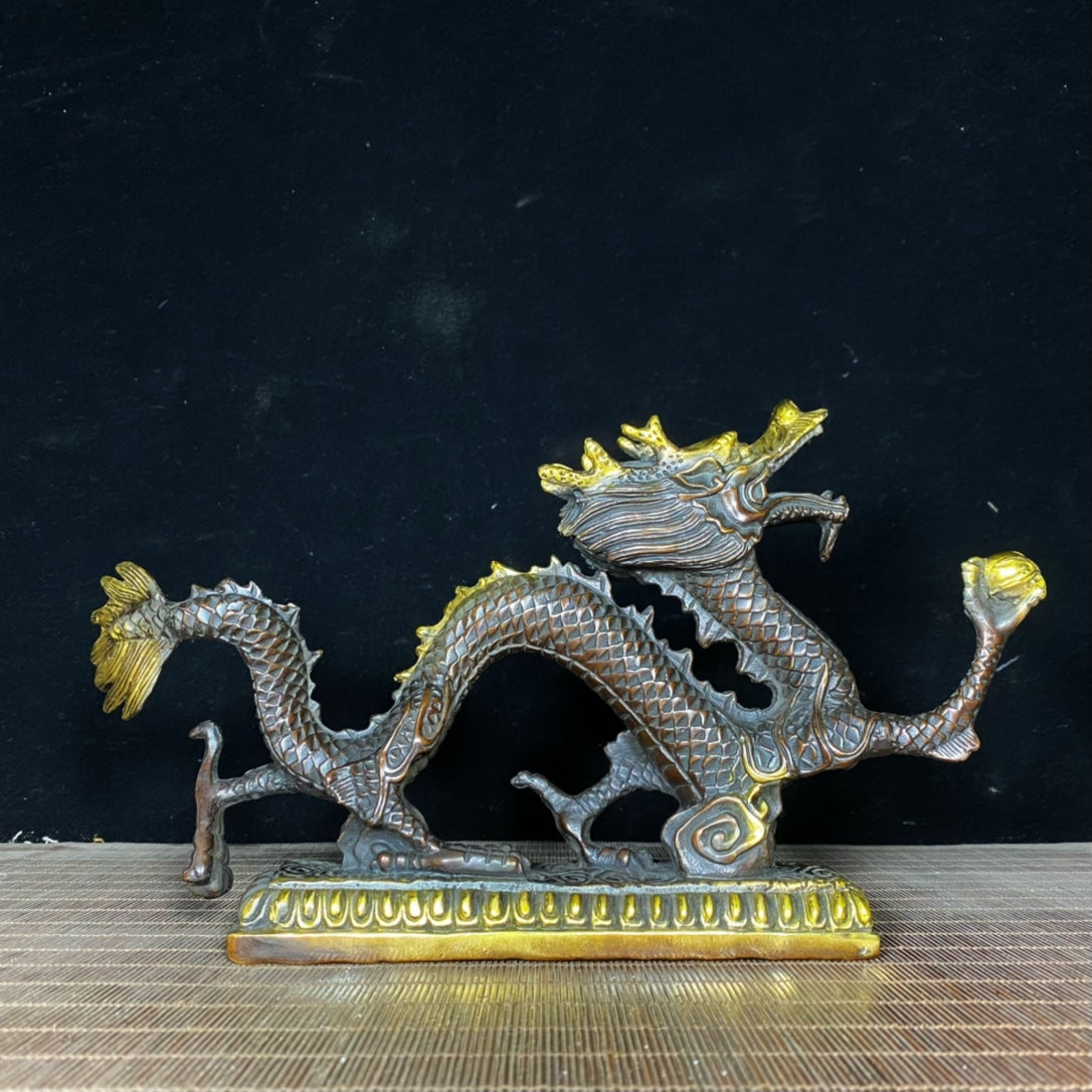 Handcrafted Pure Copper Gilded Five-Clawed Dragon Statue - Unique Gift & Rare Collectible