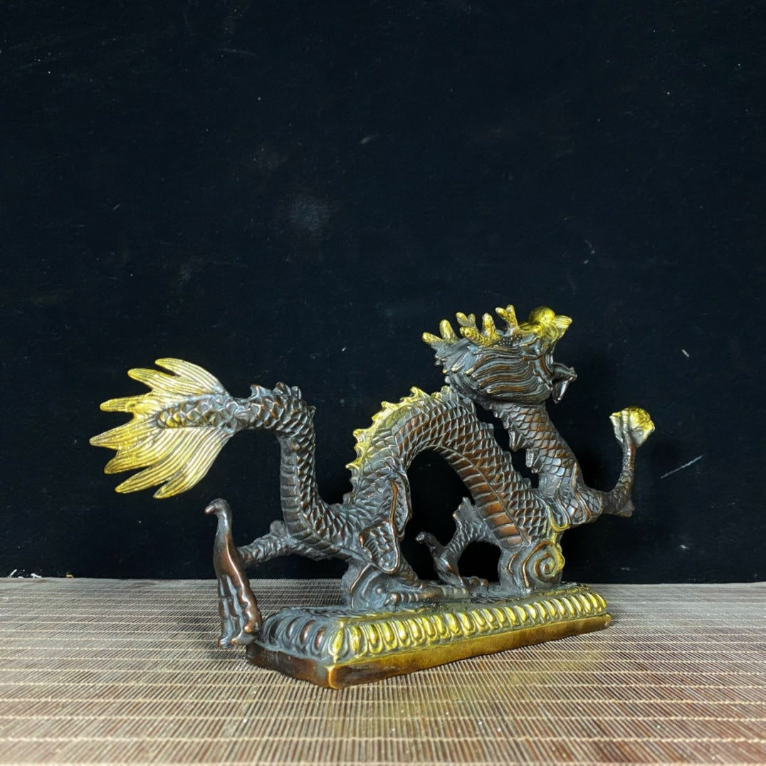 Handcrafted Pure Copper Gilded Five-Clawed Dragon Statue - Unique Gift & Rare Collectible