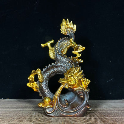 Exquisite Pure Copper Dragon Statue - Handcrafted Masterpiece for Home & Office Decor