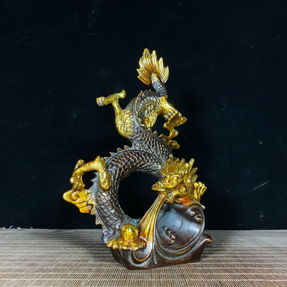 Exquisite Pure Copper Dragon Statue - Handcrafted Masterpiece for Home & Office Decor