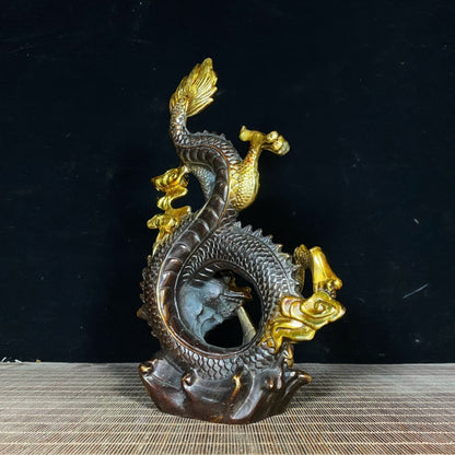 Exquisite Pure Copper Dragon Statue - Handcrafted Masterpiece for Home & Office Decor