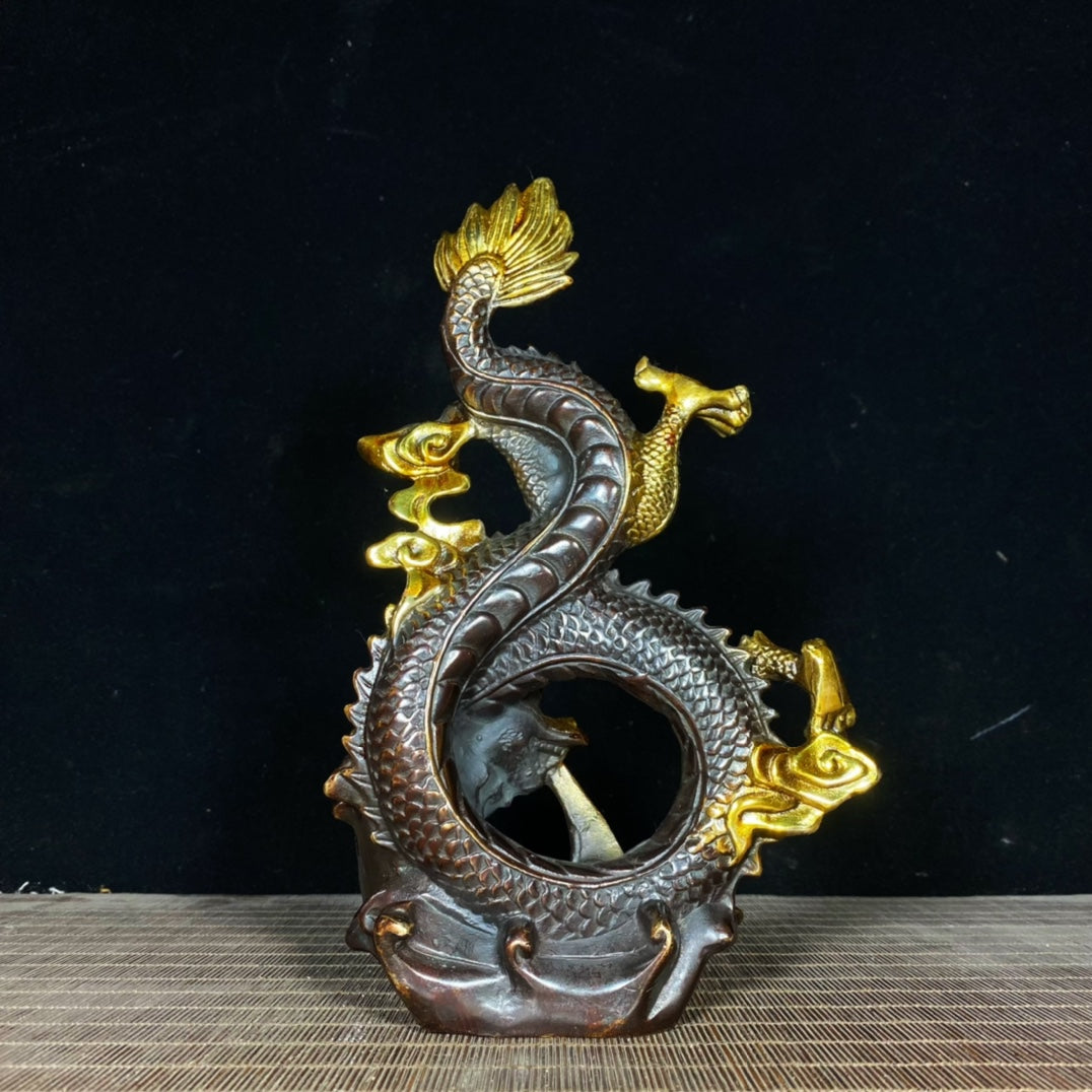 Exquisite Pure Copper Dragon Statue - Handcrafted Masterpiece for Home & Office Decor