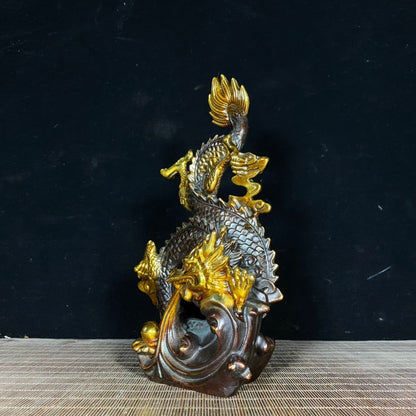 Exquisite Pure Copper Dragon Statue - Handcrafted Masterpiece for Home & Office Decor