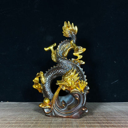 Exquisite Pure Copper Dragon Statue - Handcrafted Masterpiece for Home & Office Decor