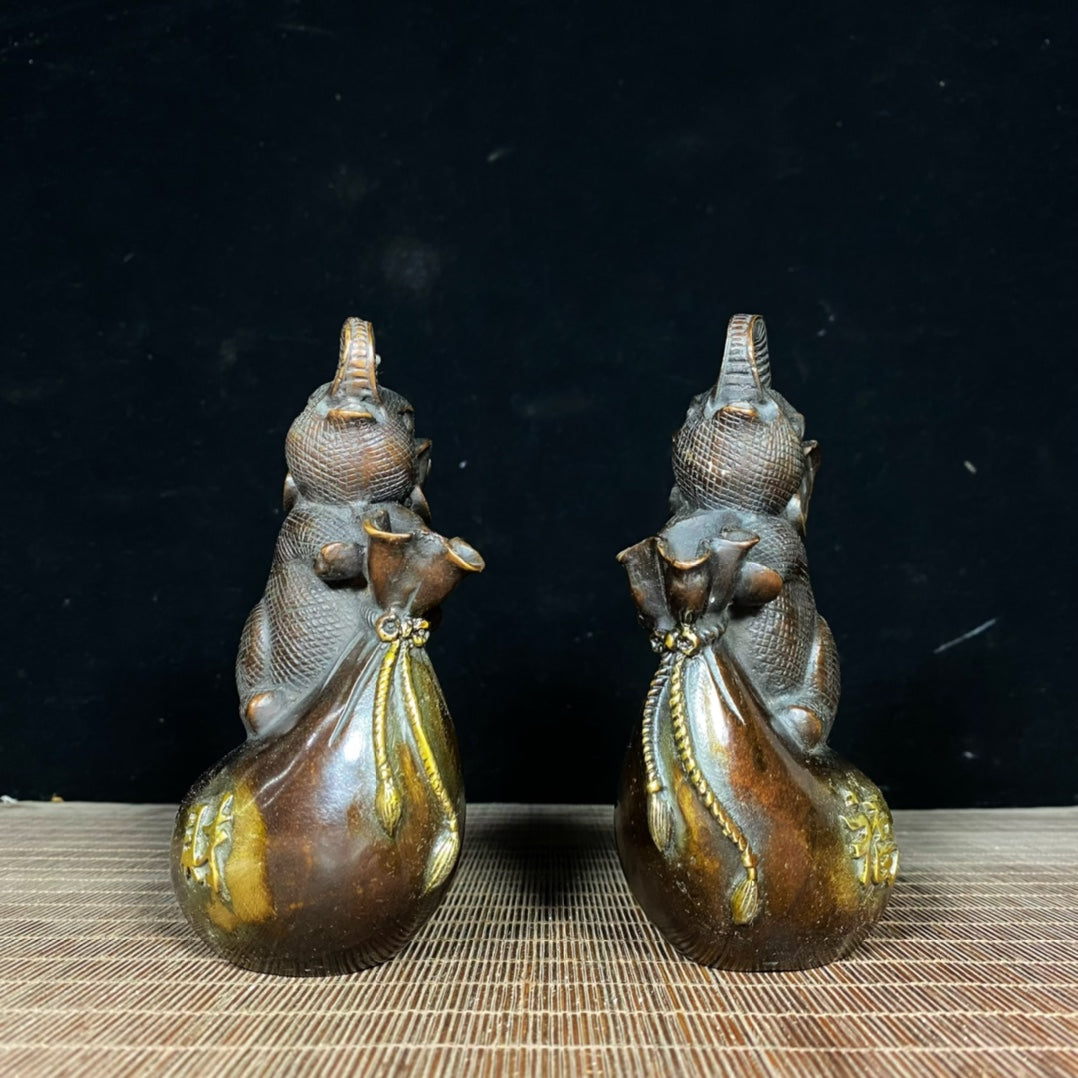 Exquisite Handcrafted Copper Gilt Elephant Statues - A Pair