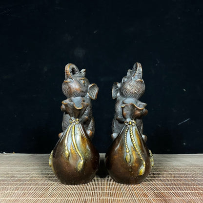 Exquisite Handcrafted Copper Gilt Elephant Statues - A Pair