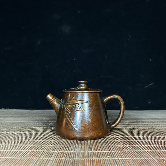 Handcrafted Pure Copper Teapot with Bamboo Engraving - Exquisite Craftsmanship, Unique Gift