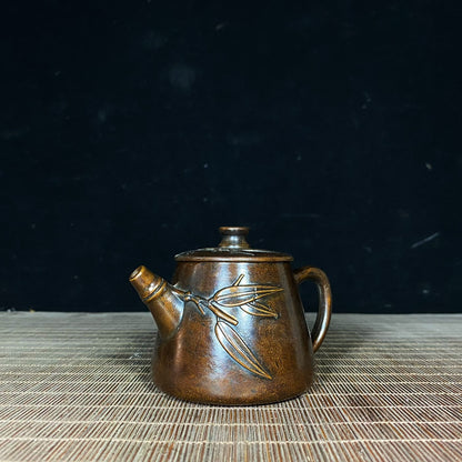 Handcrafted Pure Copper Teapot with Bamboo Engraving - Exquisite Craftsmanship, Unique Gift