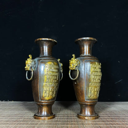 Exquisite Handcrafted Pair of Pure Copper Vases with Intricate Carvings