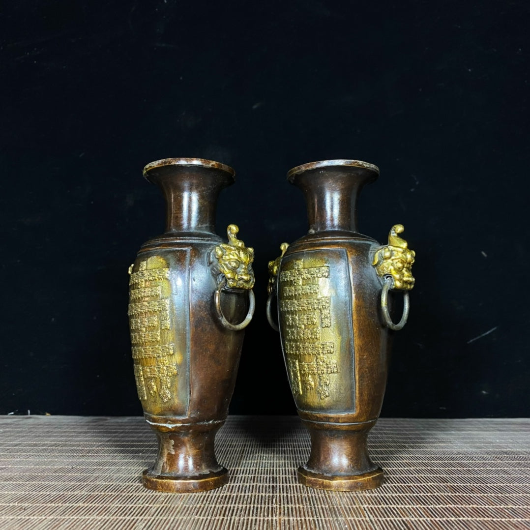 Exquisite Handcrafted Pair of Pure Copper Vases with Intricate Carvings