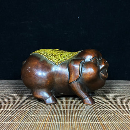 Handcrafted Pair of Gilded Pure Copper Pig Statues - Unique Vintage Art Pieces