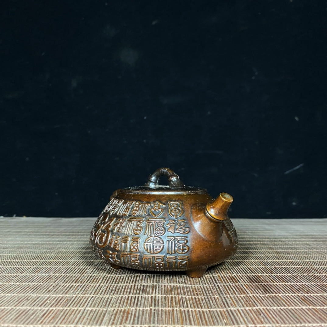 Exquisite Handcrafted Pure Copper Teapot with Intricate Relief Patterns