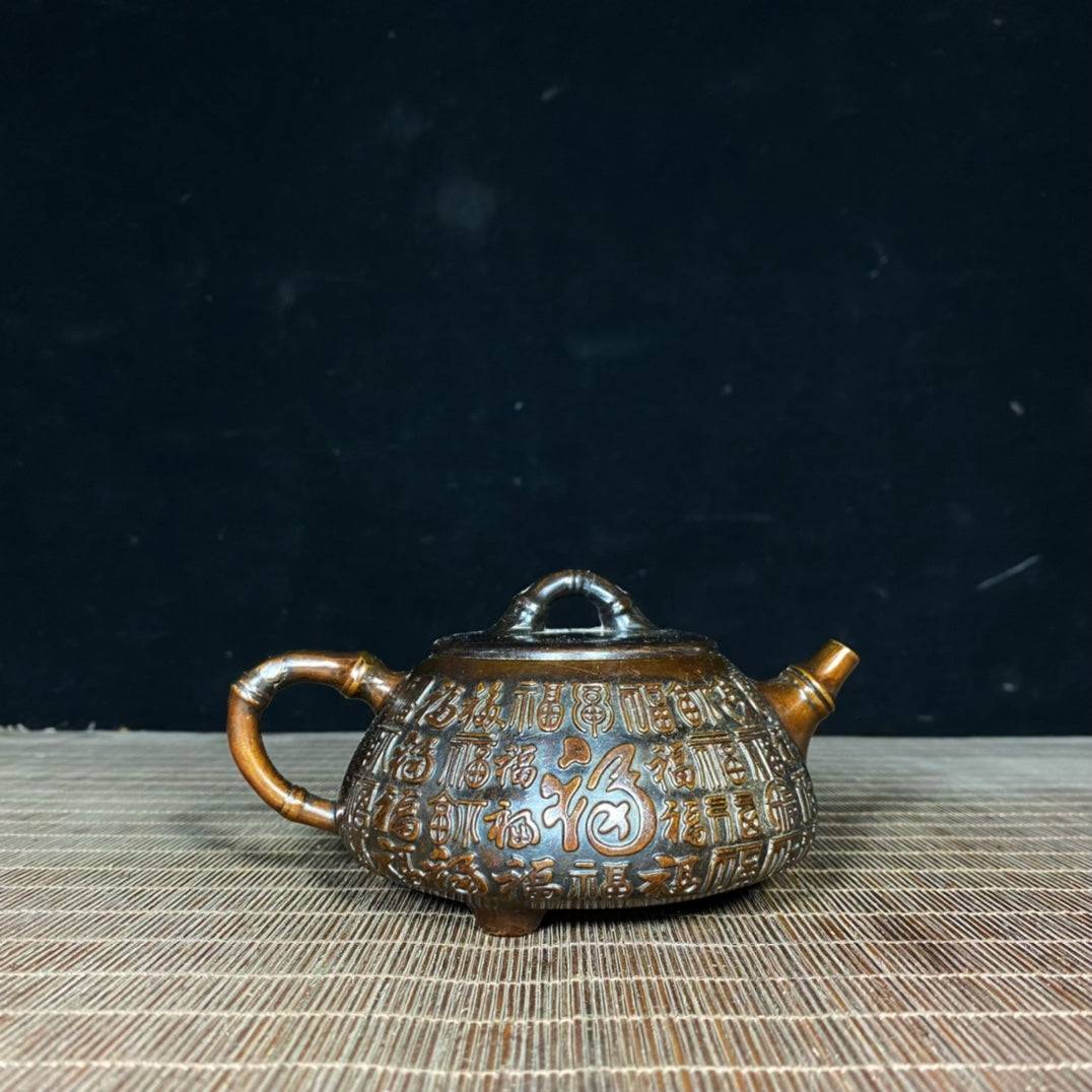 Exquisite Handcrafted Pure Copper Teapot with Intricate Relief Patterns