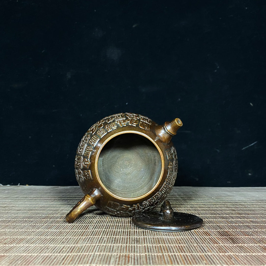 Exquisite Handcrafted Pure Copper Teapot with Intricate Relief Patterns