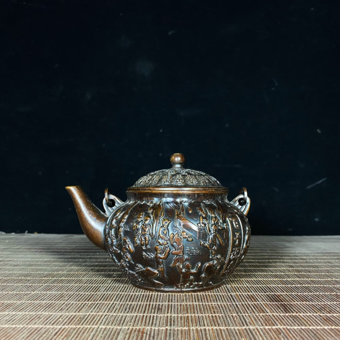 Exquisite Handcrafted Pure Copper Relief Teapot - A Unique Collectible and Gift