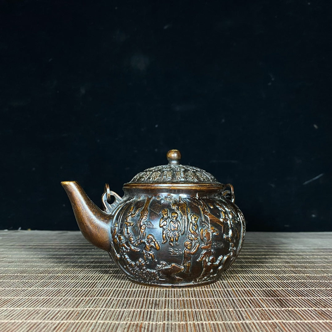 Exquisite Handcrafted Pure Copper Relief Teapot - A Unique Collectible and Gift