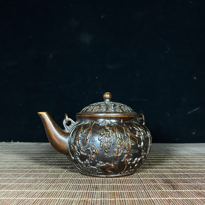 Exquisite Handcrafted Pure Copper Relief Teapot - A Unique Collectible and Gift