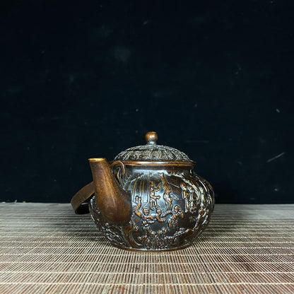 Exquisite Handcrafted Pure Copper Relief Teapot - A Unique Collectible and Gift