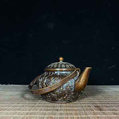 Exquisite Handcrafted Pure Copper Relief Teapot - A Unique Collectible and Gift