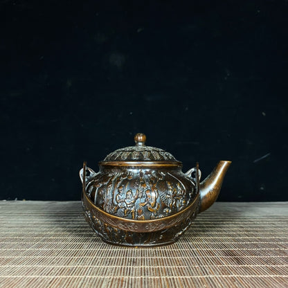 Exquisite Handcrafted Pure Copper Relief Teapot - A Unique Collectible and Gift