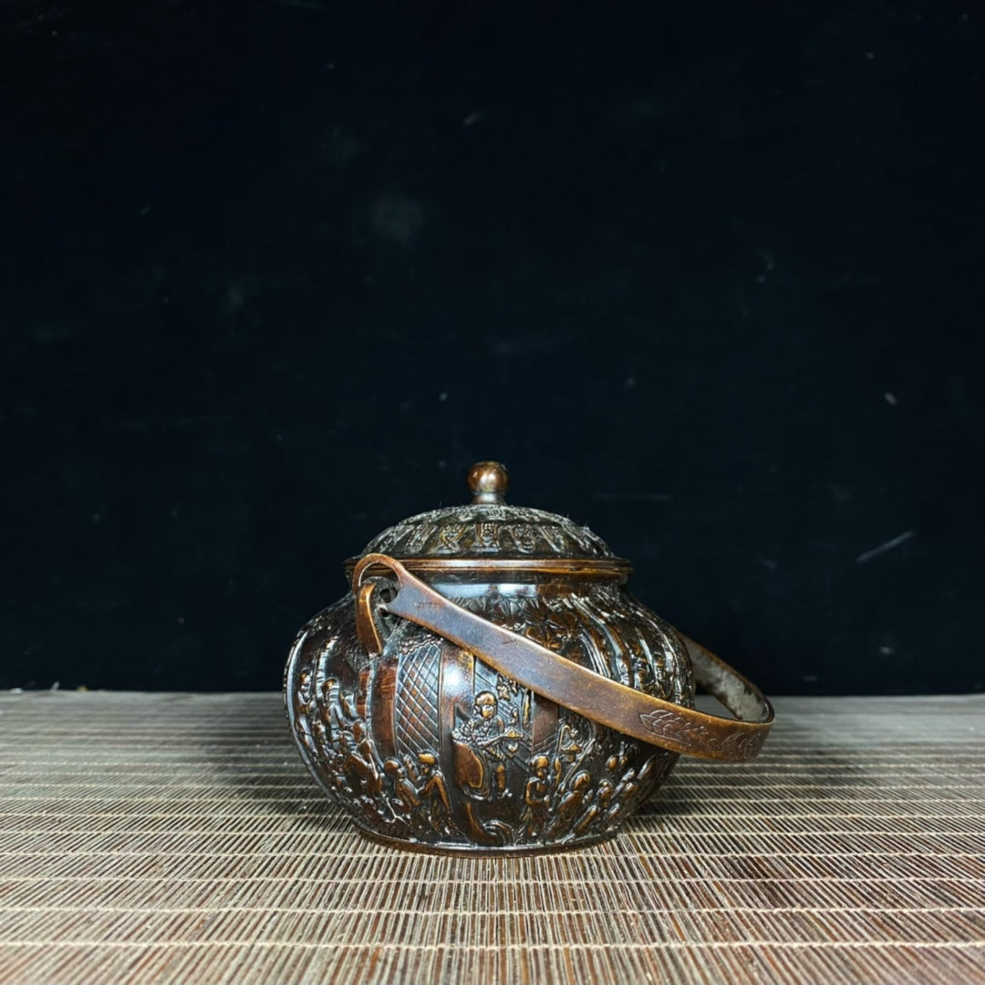 Exquisite Handcrafted Pure Copper Relief Teapot - A Unique Collectible and Gift