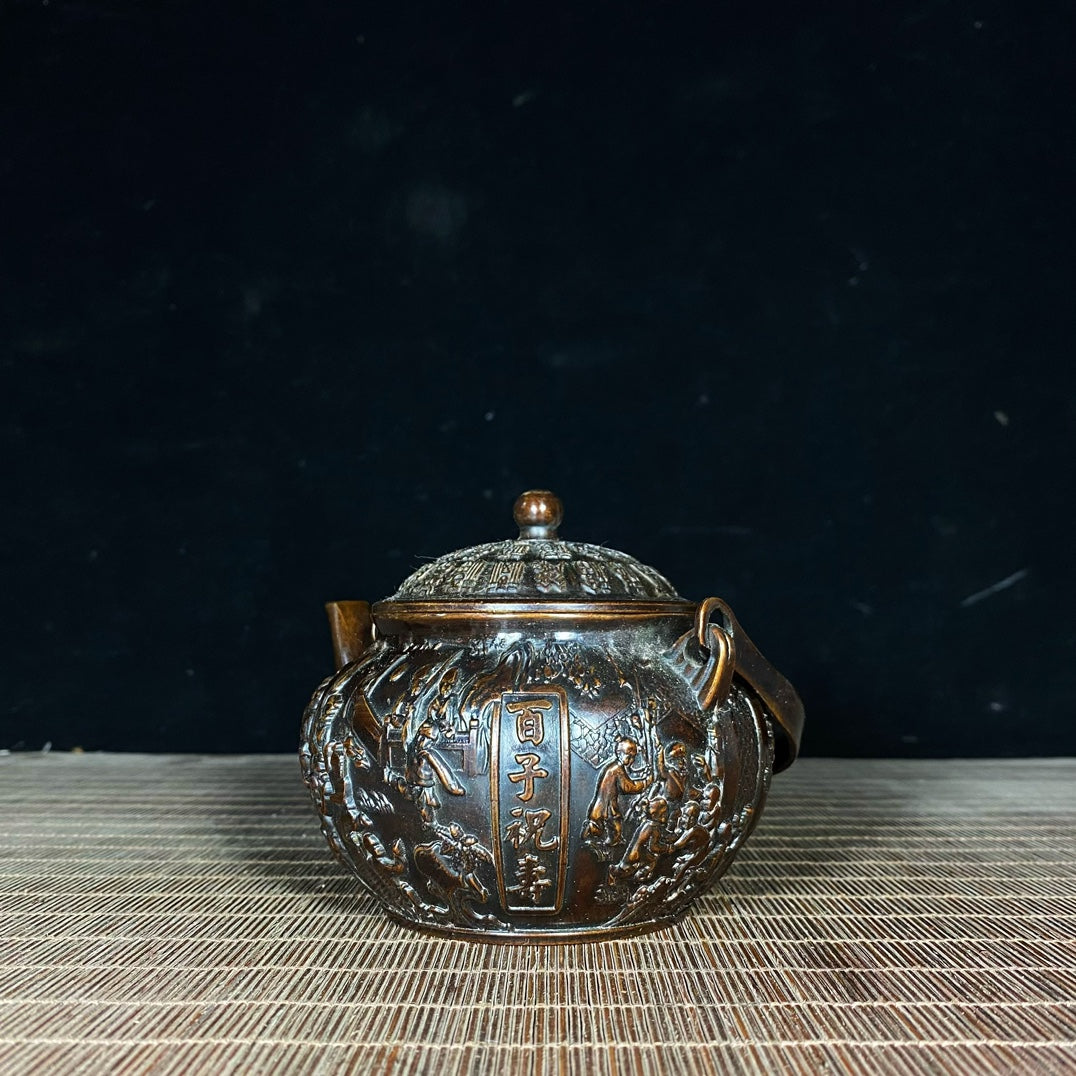 Exquisite Handcrafted Pure Copper Relief Teapot - A Unique Collectible and Gift