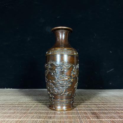 Exquisite Pair of Handcrafted Pure Copper Vases with Dragon and Phoenix Relief - Unique Gift for Collectors and Decor Enthusiasts