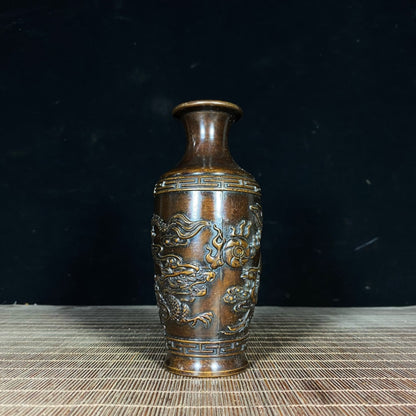 Exquisite Pair of Handcrafted Pure Copper Vases with Dragon and Phoenix Relief - Unique Gift for Collectors and Decor Enthusiasts