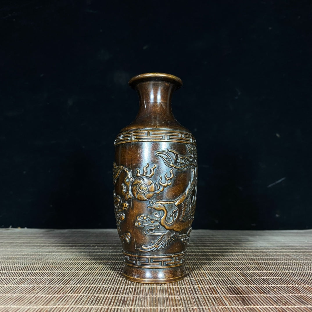 Exquisite Pair of Handcrafted Pure Copper Vases with Dragon and Phoenix Relief - Unique Gift for Collectors and Decor Enthusiasts