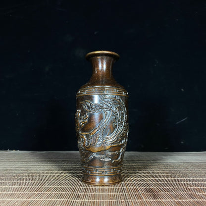 Exquisite Pair of Handcrafted Pure Copper Vases with Dragon and Phoenix Relief - Unique Gift for Collectors and Decor Enthusiasts