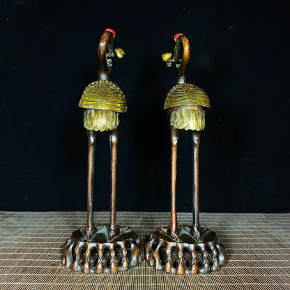 Pair of Handcrafted Gilded Copper Crane Incense Burners - Unique Art Pieces & Gifts