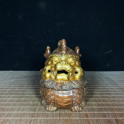 Pure Copper Gilded Unicorn Qilin Incense Burner - Exquisite Handcrafted Art, Unique Gift