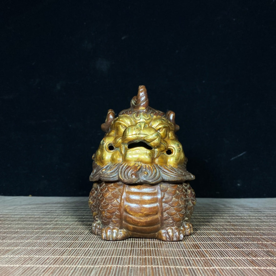 Pure Copper Gilded Unicorn Qilin Incense Burner - Exquisite Handcrafted Art, Unique Gift