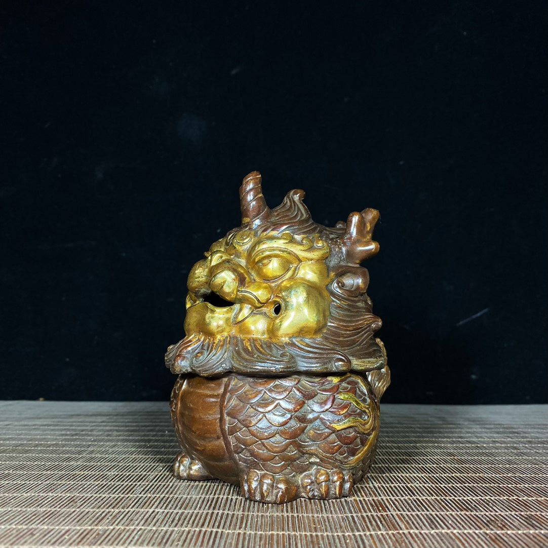 Pure Copper Gilded Unicorn Qilin Incense Burner - Exquisite Handcrafted Art, Unique Gift