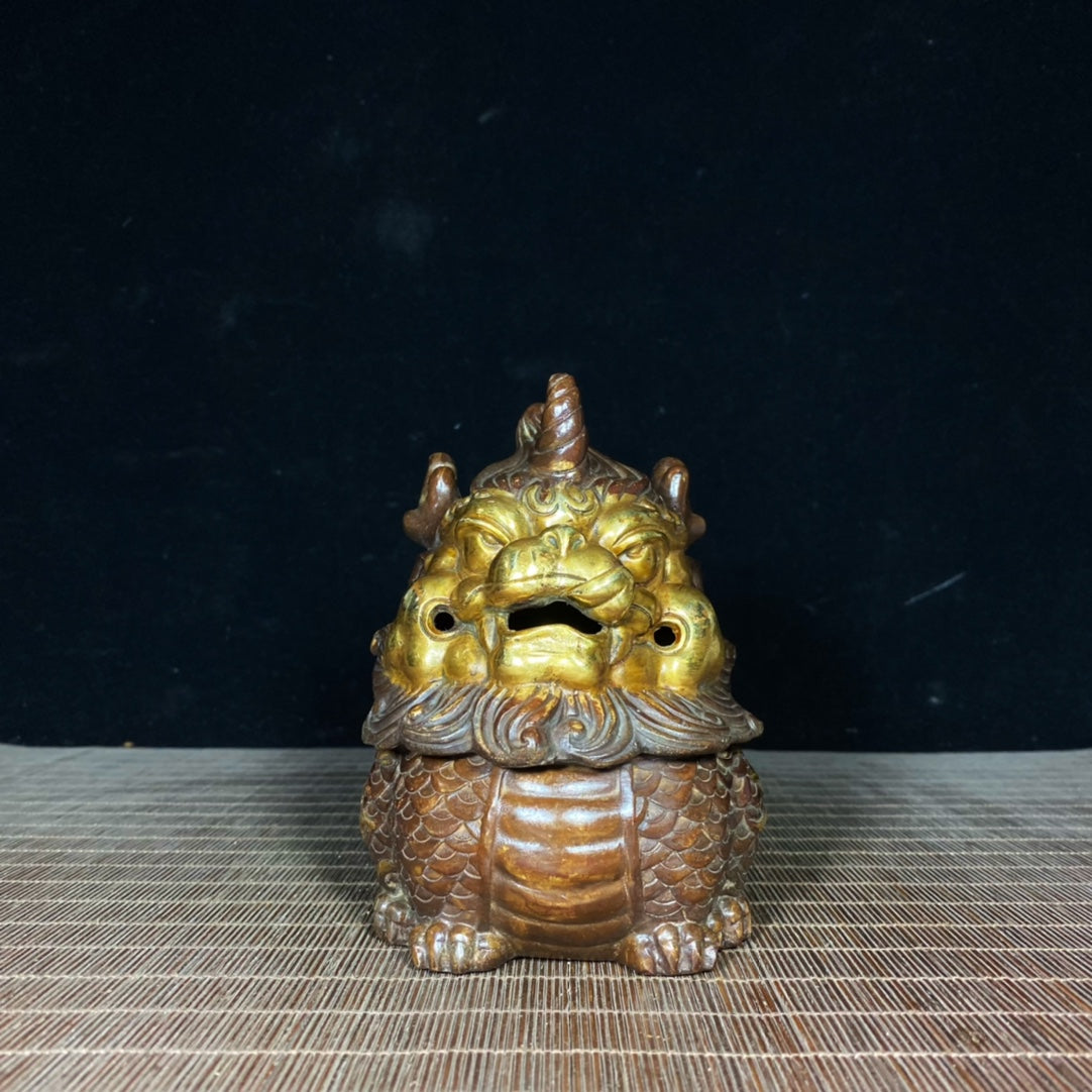 Pure Copper Gilded Unicorn Qilin Incense Burner - Exquisite Handcrafted Art, Unique Gift