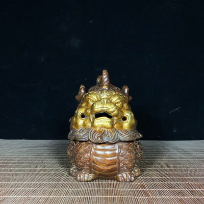 Pure Copper Gilded Unicorn Qilin Incense Burner - Exquisite Handcrafted Art, Unique Gift