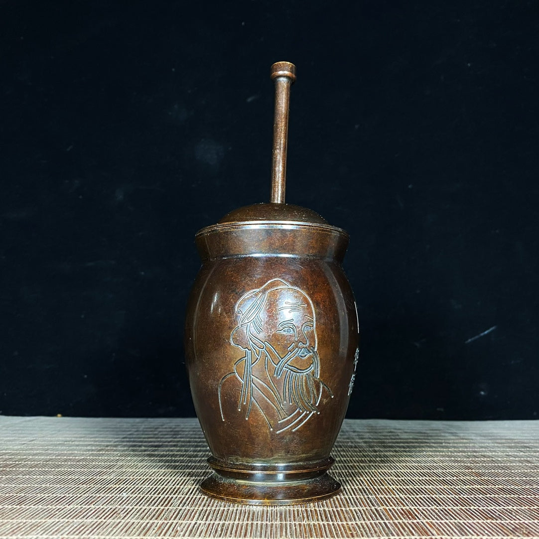 Handcrafted Pure Copper Mortar with Intricate Engravings - Perfect for Collectors and Decor Enthusiasts