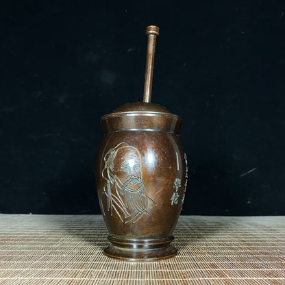 Handcrafted Pure Copper Mortar with Intricate Engravings - Perfect for Collectors and Decor Enthusiasts