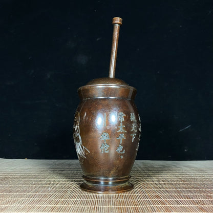 Handcrafted Pure Copper Mortar with Intricate Engravings - Perfect for Collectors and Decor Enthusiasts