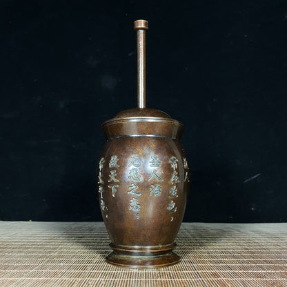 Handcrafted Pure Copper Mortar with Intricate Engravings - Perfect for Collectors and Decor Enthusiasts